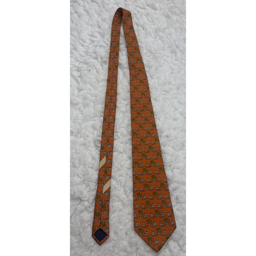 SALVATORE FERRAGAMO Silk Tie Sailboat Beach Nautical Colorful Made Italy Rare!! - Picture 6 of 8